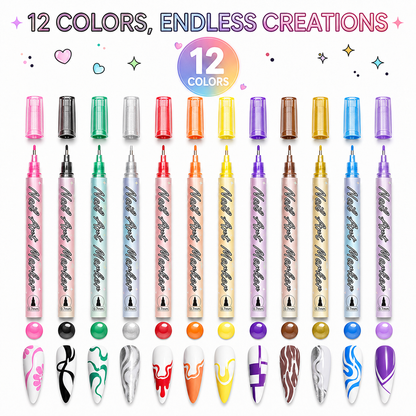 🔥 50K+ Sold! 12-Color Nail Art Pens Set – Ultra-Fine DIY Manicure Paint Pens