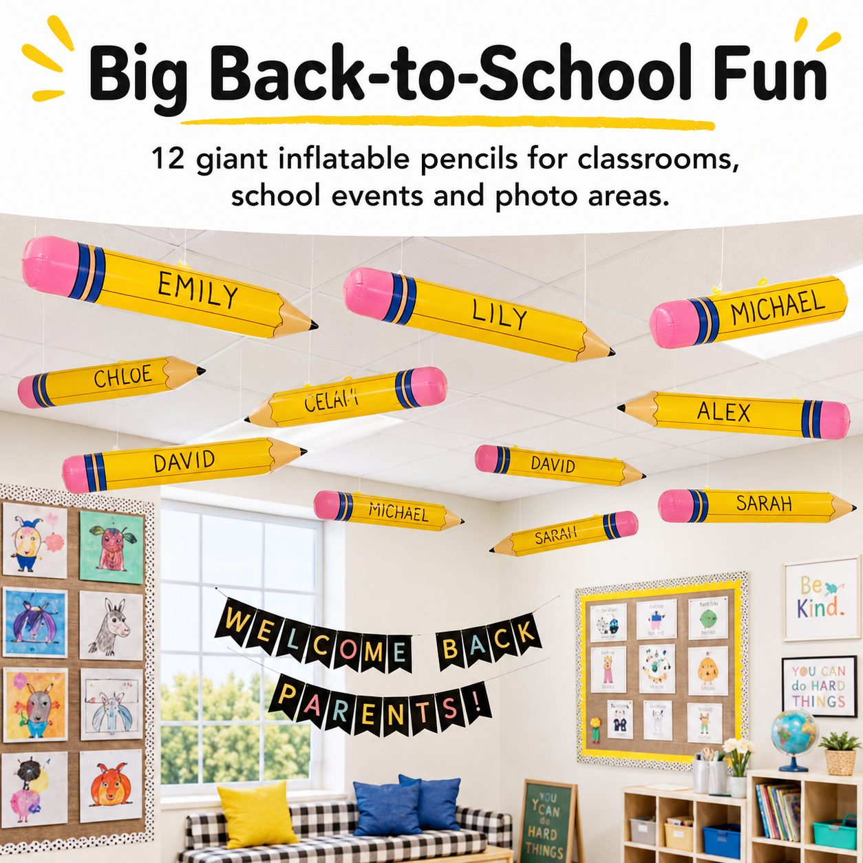 📢 55% OFF ENDS TODAY 💥 ✏️ 12Pcs Giant Inflatable Pencils (27"/44") | Back to School Decor 🎈