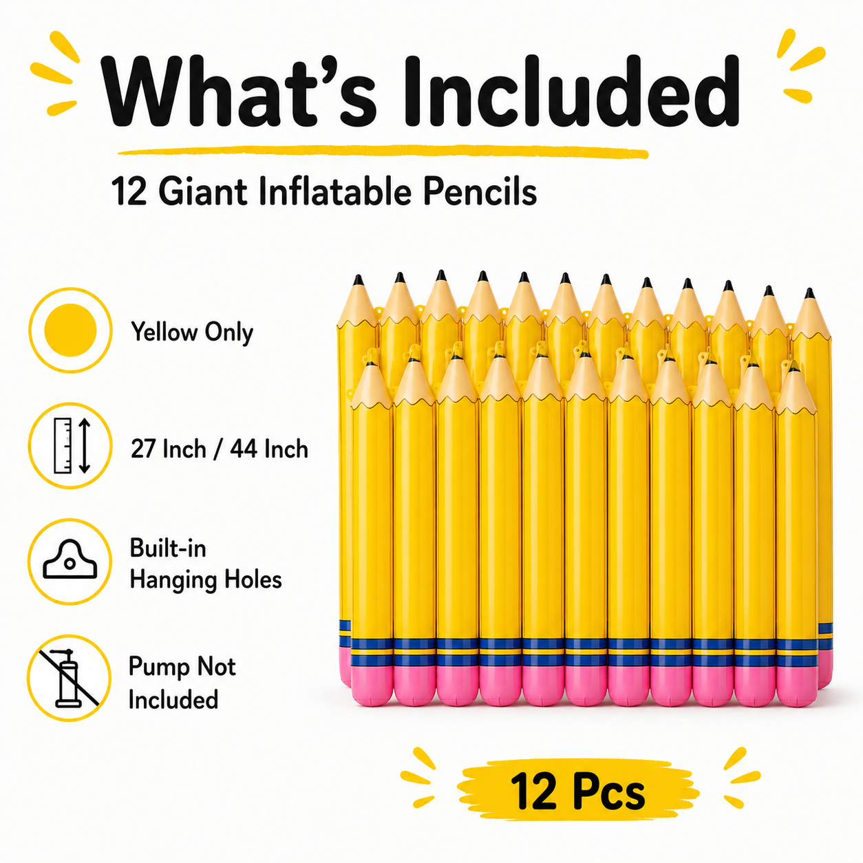 📢 55% OFF ENDS TODAY 💥 ✏️ 12Pcs Giant Inflatable Pencils (27"/44") | Back to School Decor 🎈