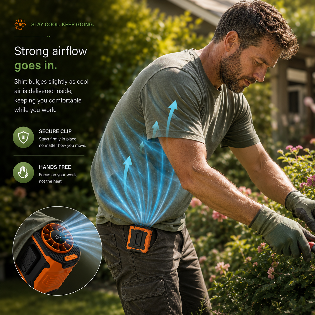 🔥 Turbo Waist Fan💨 Powerful airflow blows directly under your shirt