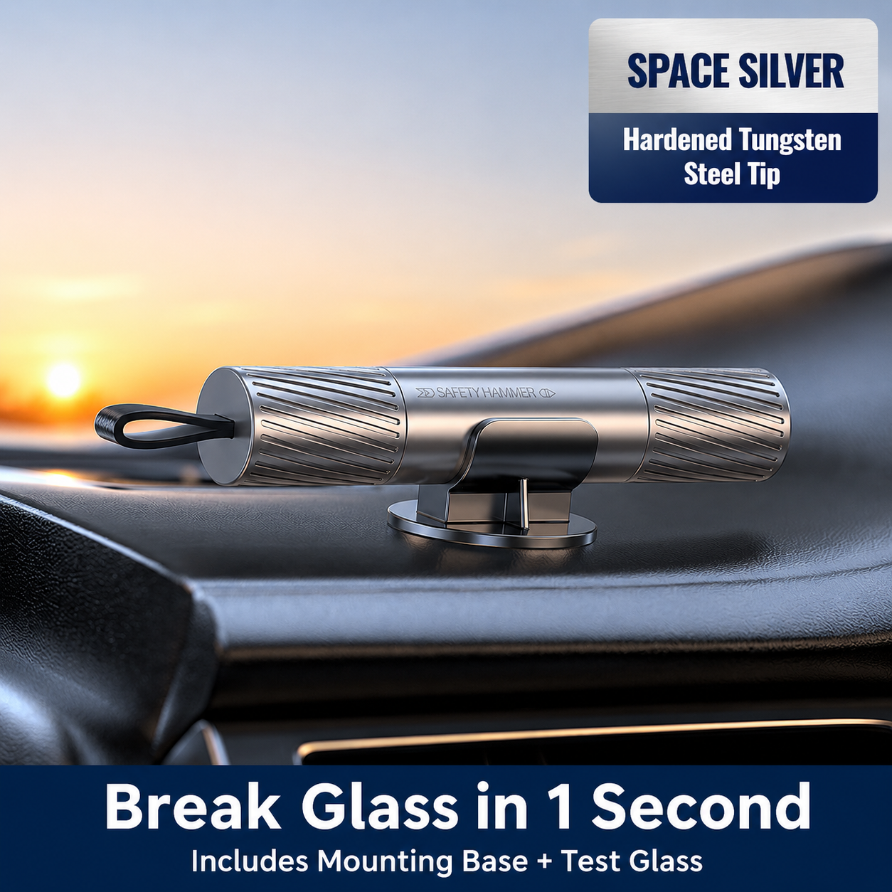 💥2-in-1 Emergency Escape Tool – 🔪 Spring-Loaded Window Breaker & Concealed Seat Belt Cutter – Compact Metal Car Safety Essential with Mount Base