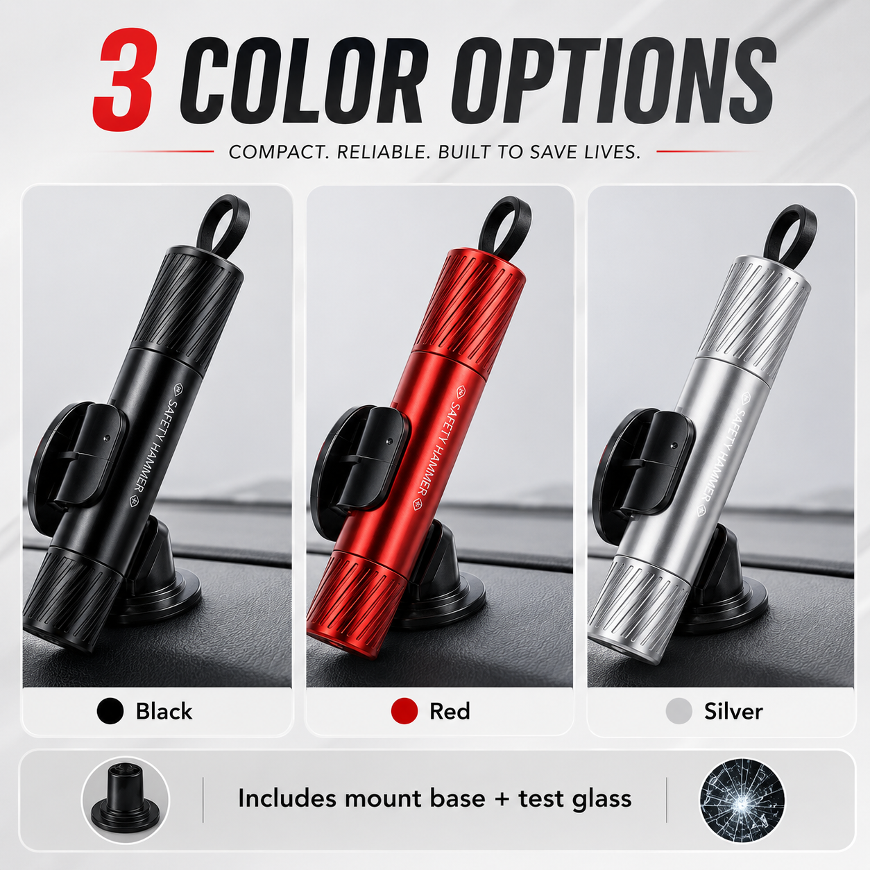 💥2-in-1 Emergency Escape Tool – 🔪 Spring-Loaded Window Breaker & Concealed Seat Belt Cutter – Compact Metal Car Safety Essential with Mount Base