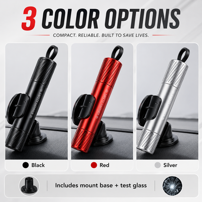 💥2-in-1 Emergency Escape Tool – 🔪 Spring-Loaded Window Breaker & Concealed Seat Belt Cutter – Compact Metal Car Safety Essential with Mount Base