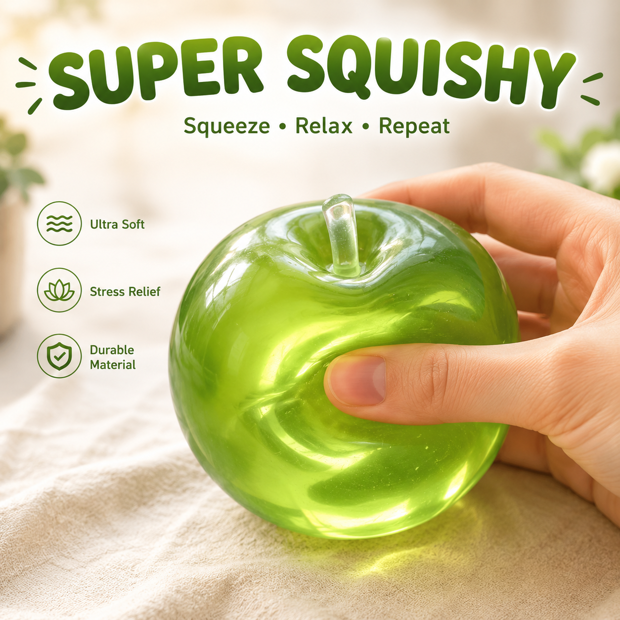 🍏 Realistic Jelly Apple Stress Reliever | Slow-Rising Sensory Toy
