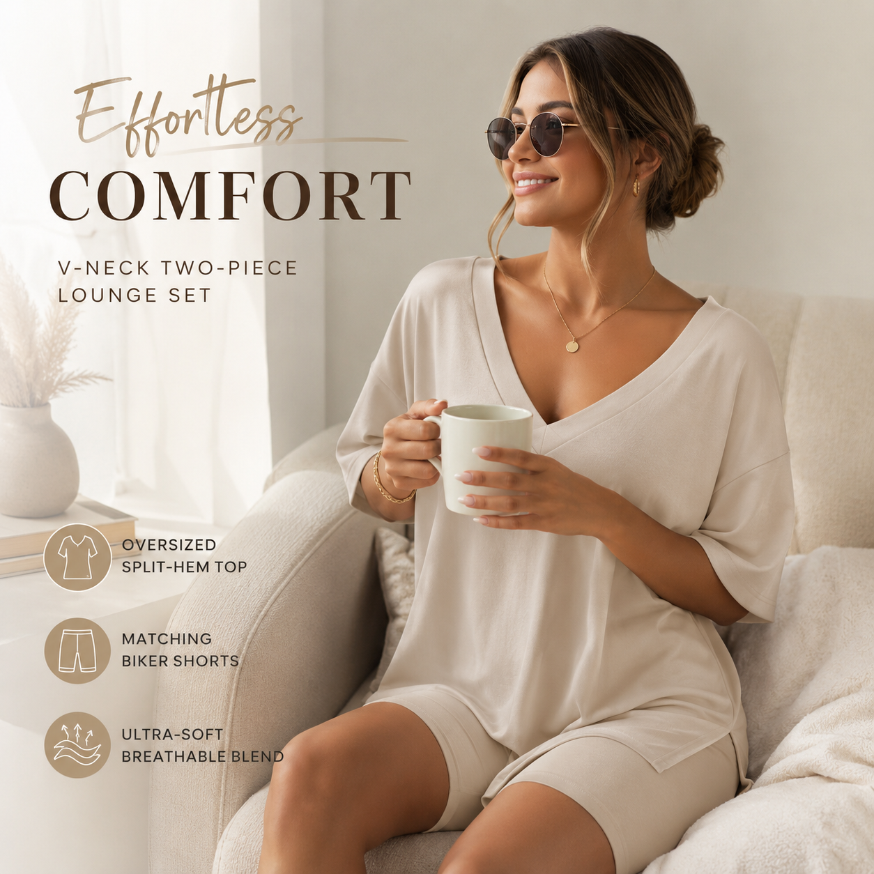 ⚡️ Ultra-Soft V-Neck Two-Piece Oversized Loungewear Set - From Couch to Street ✨