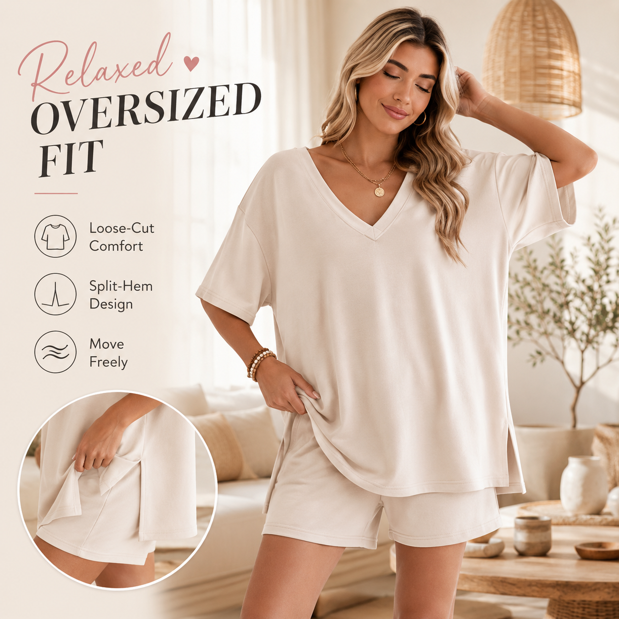 ⚡️ Ultra-Soft V-Neck Two-Piece Oversized Loungewear Set - From Couch to Street ✨