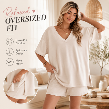 ⚡️ Ultra-Soft V-Neck Two-Piece Oversized Loungewear Set - From Couch to Street ✨