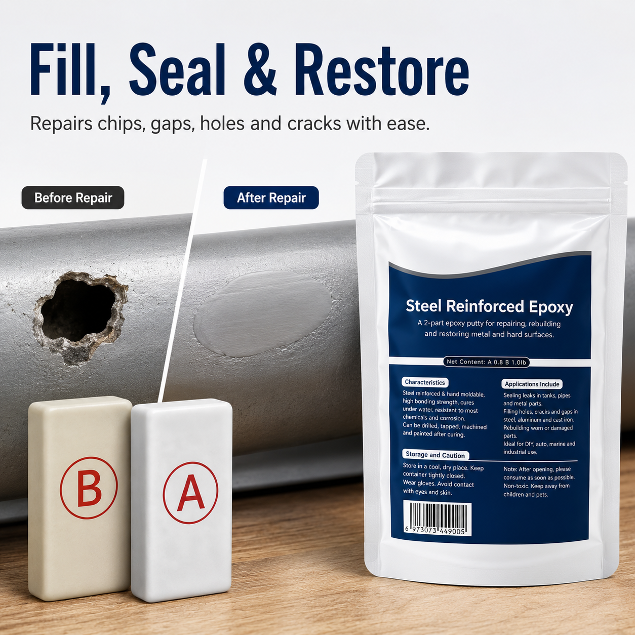 💥SAVE 50% NOW🛠️ Epoxy Repair Putty – ⚡ Sets in 5 Minutes, Cures Like Steel – Fix Furniture, Pipes, Ceramics & More – 4000 PSI Strength