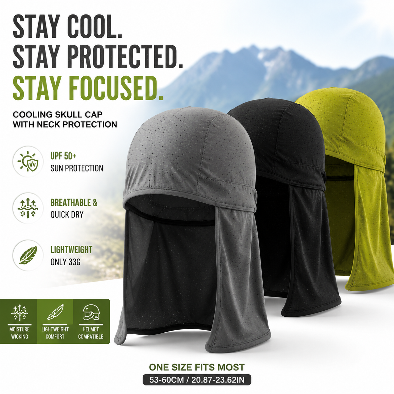 ☀️🔥3-pack Cooling Skull Cap Elastic Hard Hat