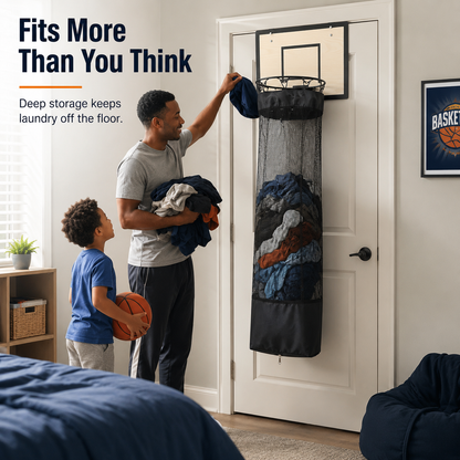 Wooden Basketball Hamper - Basketball Hoop Laundry Basket Over the Door - Basketball Room Decor
