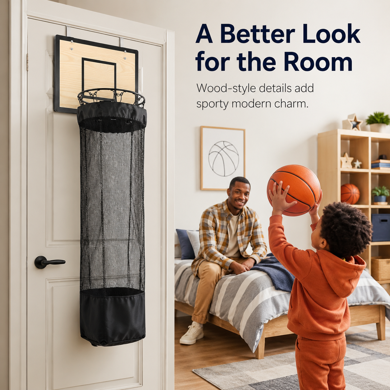 Wooden Basketball Hamper - Basketball Hoop Laundry Basket Over the Door - Basketball Room Decor