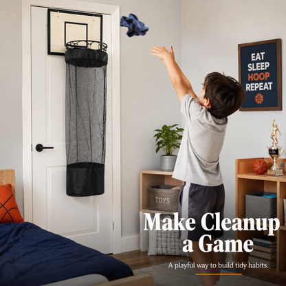 Wooden Basketball Hamper - Basketball Hoop Laundry Basket Over the Door - Basketball Room Decor