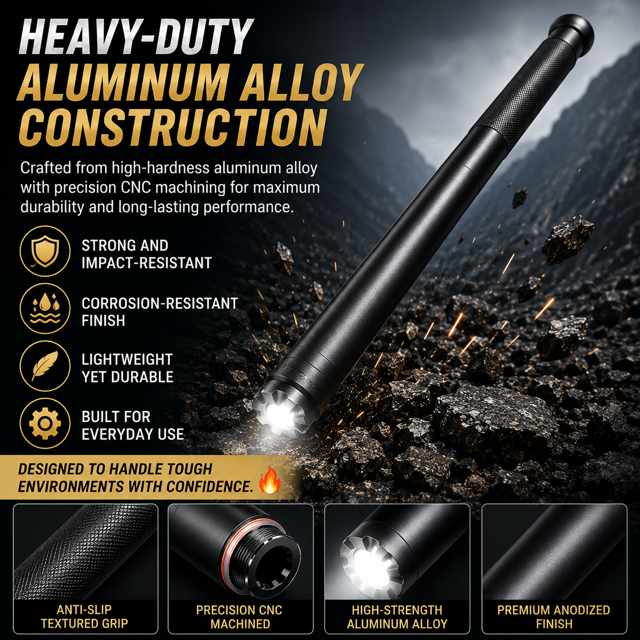 🔦 Long-Handle LED Emergency Flashlight | 3 Lighting Modes