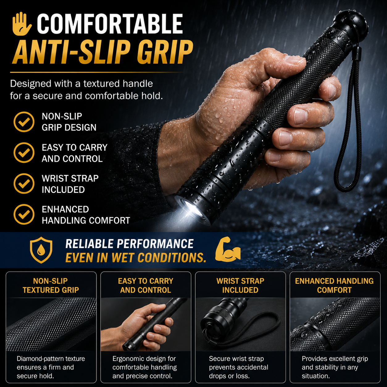🔦 Long-Handle LED Emergency Flashlight | 3 Lighting Modes