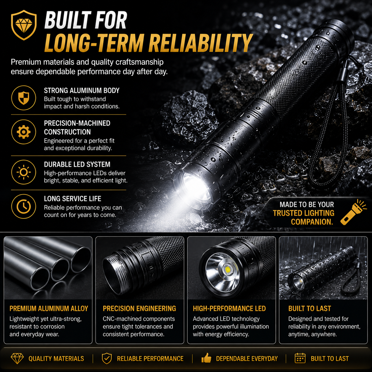 🔦 Long-Handle LED Emergency Flashlight | 3 Lighting Modes