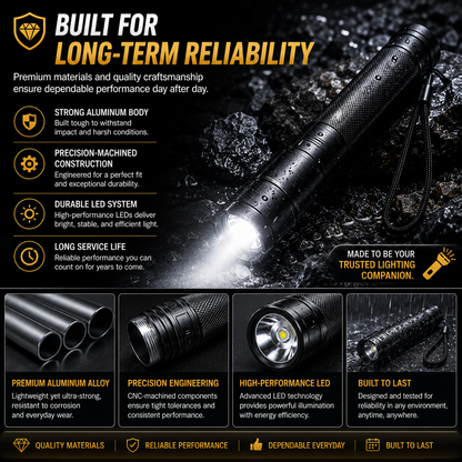 🔦 Long-Handle LED Emergency Flashlight | 3 Lighting Modes