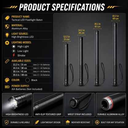 🔦 Long-Handle LED Emergency Flashlight | 3 Lighting Modes