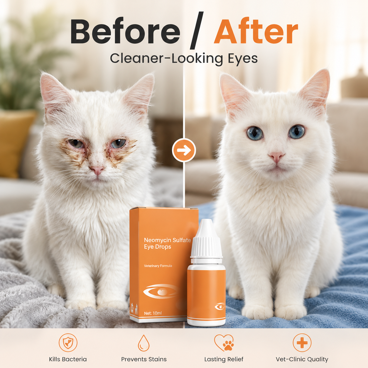 🐶🐱 Neomycin Pet Eye Drops – Vet-Grade Tear Stain Remover for Dogs & Cats ✨