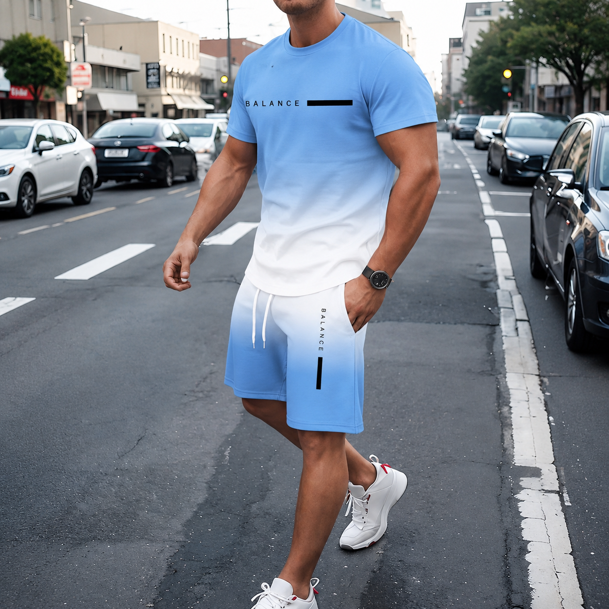 ? Father's Day Gift-⚡? Men's Gradient Tee & Shorts Set | Athletic Streetwear Outfit 2-Piece Set