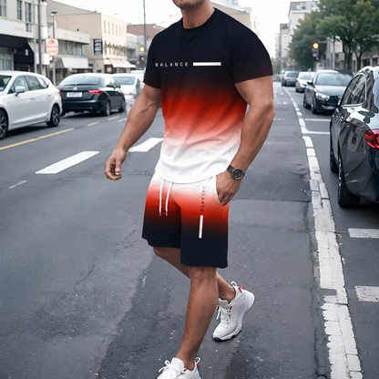 ? Father's Day Gift-⚡? Men's Gradient Tee & Shorts Set | Athletic Streetwear Outfit 2-Piece Set