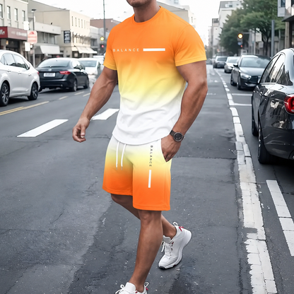 ? Father's Day Gift-⚡? Men's Gradient Tee & Shorts Set | Athletic Streetwear Outfit 2-Piece Set