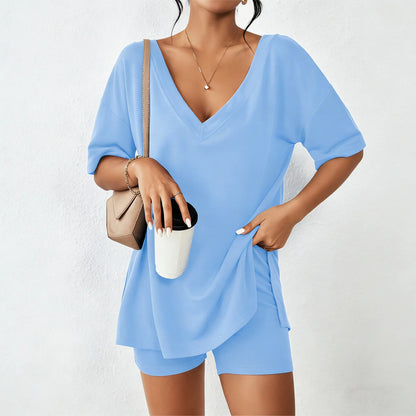 ⚡️ Ultra-Soft V-Neck Two-Piece Oversized Loungewear Set - From Couch to Street ✨