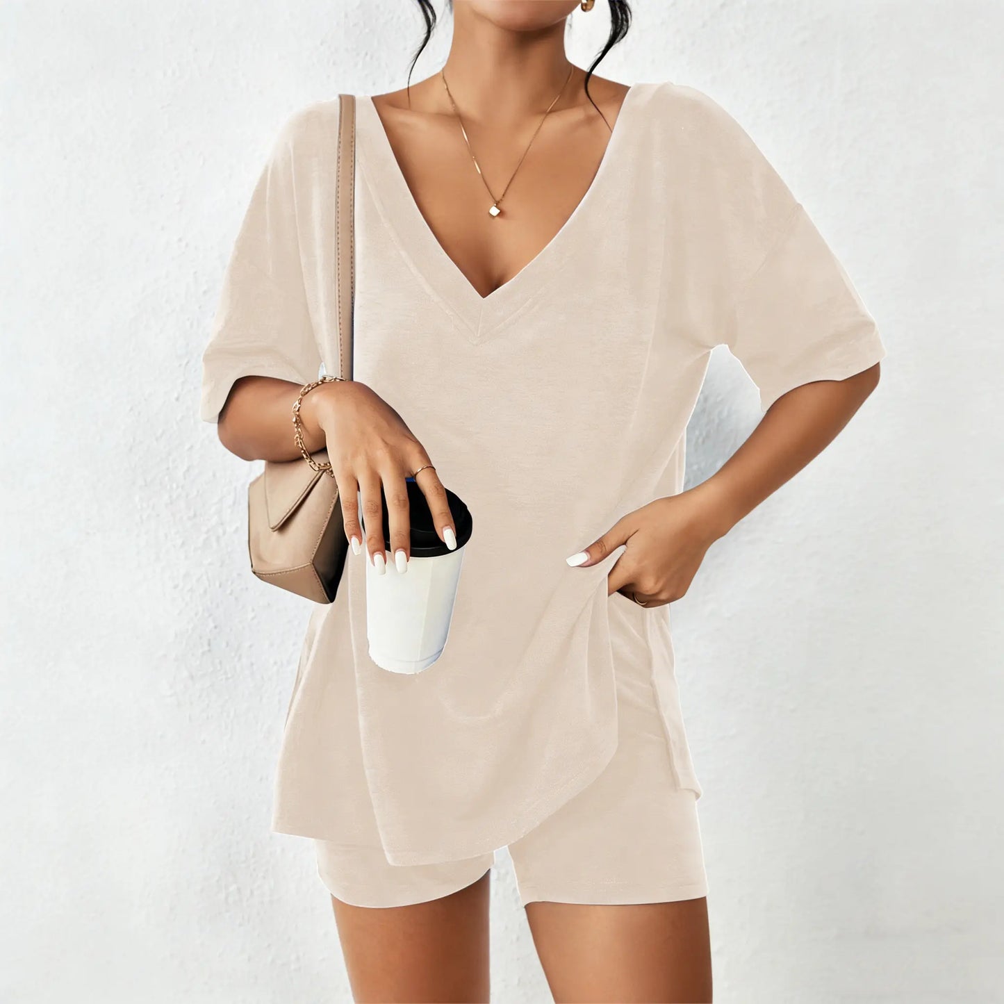 ⚡️ Ultra-Soft V-Neck Two-Piece Oversized Loungewear Set - From Couch to Street ✨