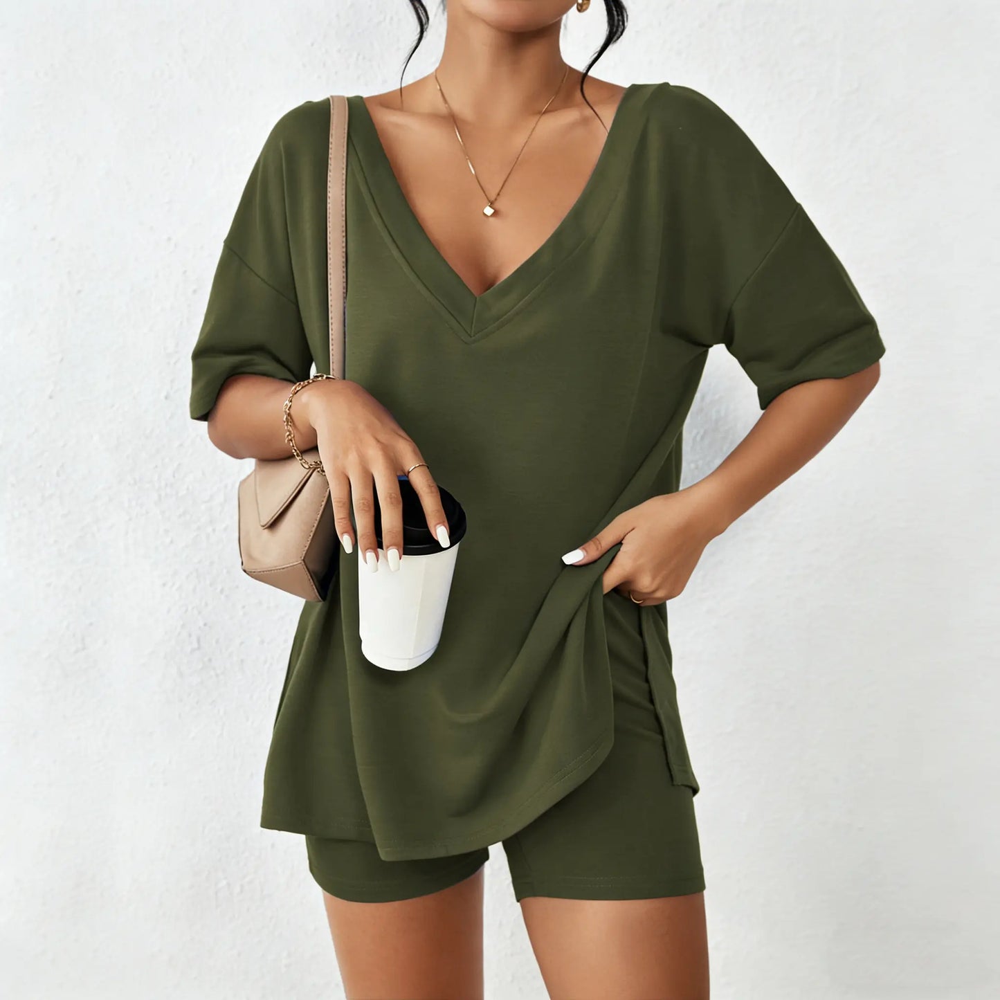 ⚡️ Ultra-Soft V-Neck Two-Piece Oversized Loungewear Set - From Couch to Street ✨