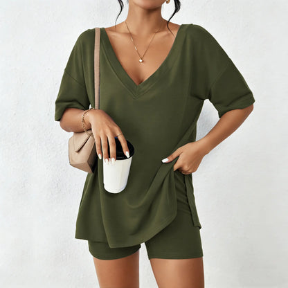 ⚡️ Ultra-Soft V-Neck Two-Piece Oversized Loungewear Set - From Couch to Street ✨