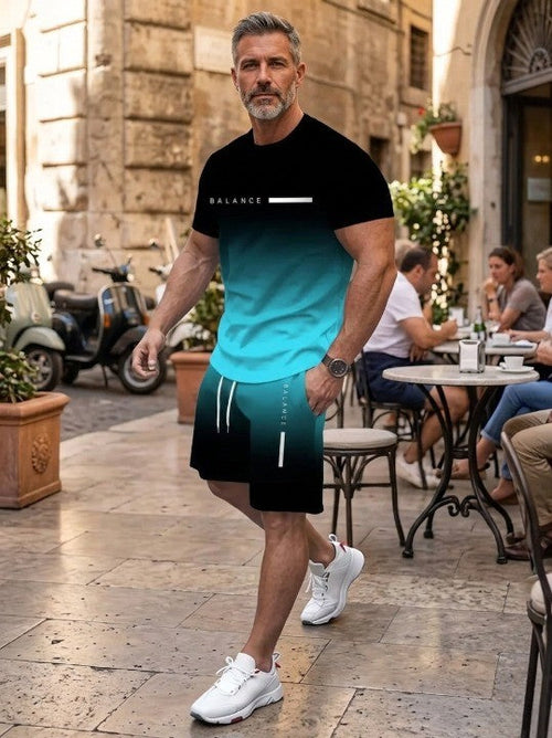 ? Father's Day Gift-⚡? Men's Gradient Tee & Shorts Set | Athletic Streetwear Outfit 2-Piece Set