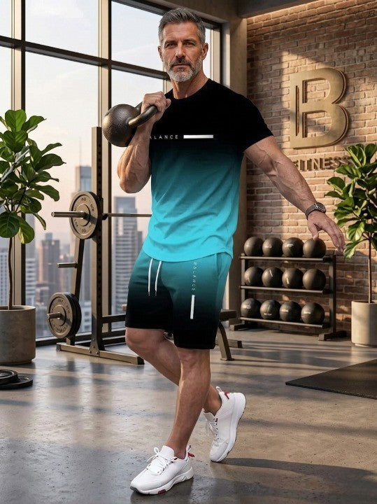 ? Father's Day Gift-⚡? Men's Gradient Tee & Shorts Set | Athletic Streetwear Outfit 2-Piece Set