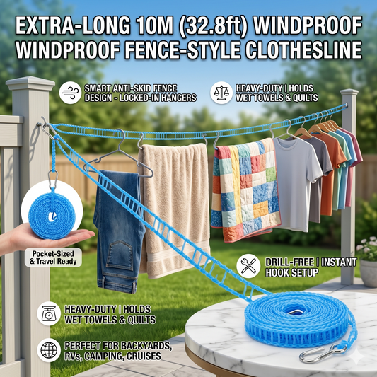 🧺Three colors✨ 🌤️ Windproof Travel Clothesline 10M | No-Slip Laundry Drying Rope for Balcony, Camping & RV