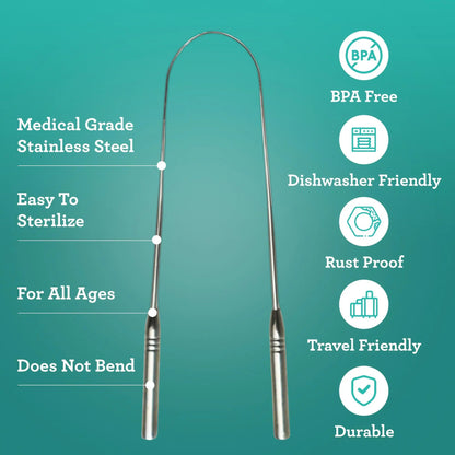 🦷 Tongue Scraper for Fresh Breath | Stainless Steel 2-Pack