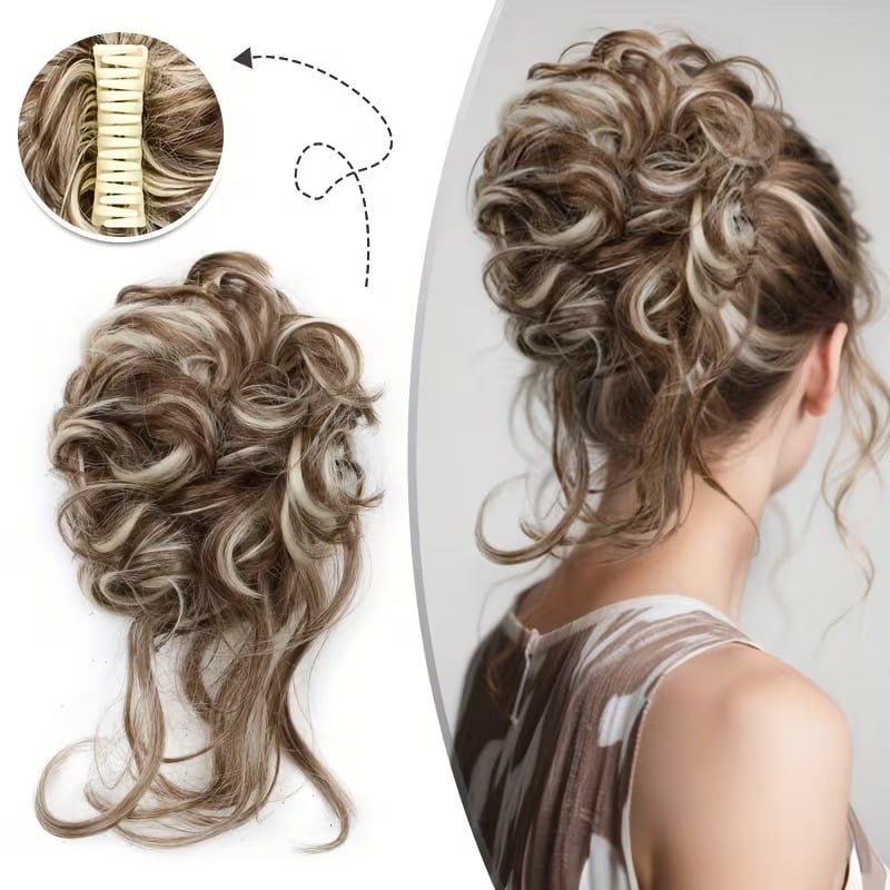 💛 Fluffy Hair Bun Extension – ⚡ Clip-On Instant Volume & Elegance – Soft, Natural & Secure for Daily Wear, Weddings & Parties