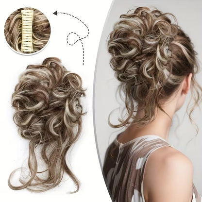 💛 Fluffy Hair Bun Extension – ⚡ Clip-On Instant Volume & Elegance – Soft, Natural & Secure for Daily Wear, Weddings & Parties