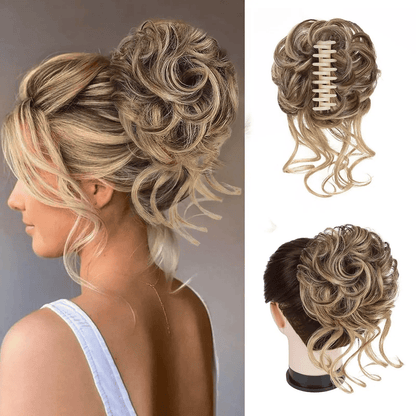 💛 Fluffy Hair Bun Extension – ⚡ Clip-On Instant Volume & Elegance – Soft, Natural & Secure for Daily Wear, Weddings & Parties