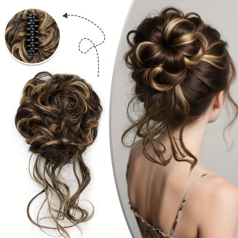 💛 Fluffy Hair Bun Extension – ⚡ Clip-On Instant Volume & Elegance – Soft, Natural & Secure for Daily Wear, Weddings & Parties