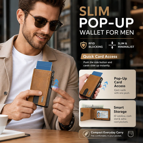 🎁 Slim Pop-Up Wallet for Men – Quick Card Access RFID Blocking