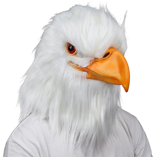 White Eagle Head Mask for Halloween, Bird Mask with Fur