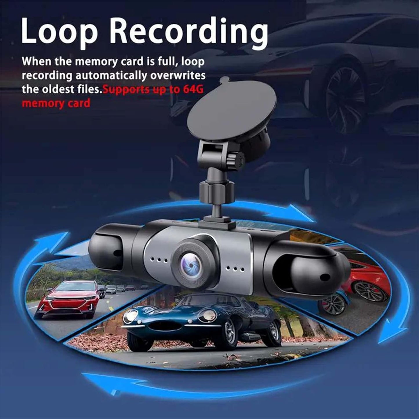🛡️ 360° 4-Channel Dash Cam – Front, Rear, Left & Right | 1080P HD + Infrared Night Vision