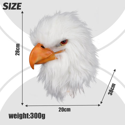 White Eagle Head Mask for Halloween, Bird Mask with Fur