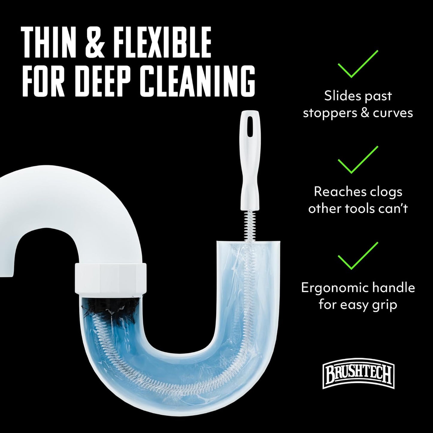 Cleaning Brush for Sink Drain Pipes and Overflow Drains