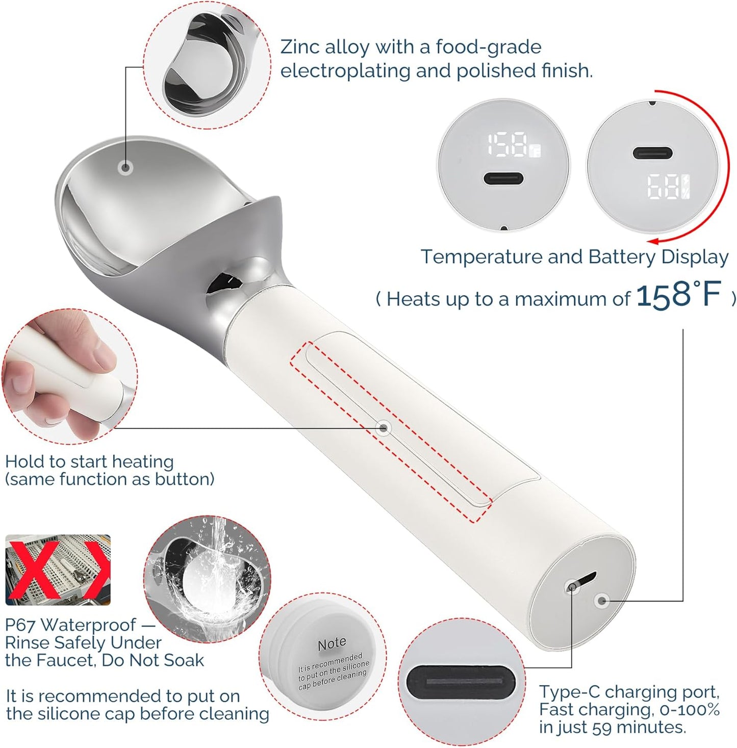 Heated Ice Cream Scoop Rechargeable