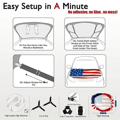🇺🇸🔥 American Flag Hood Cover 🚗 | Wind-Proof & Universal Fit 🛡️