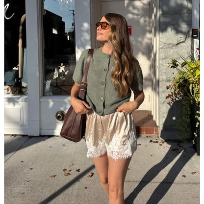Women's Silky Lace-Trim Shorts – Soft, Comfortable & Stylish