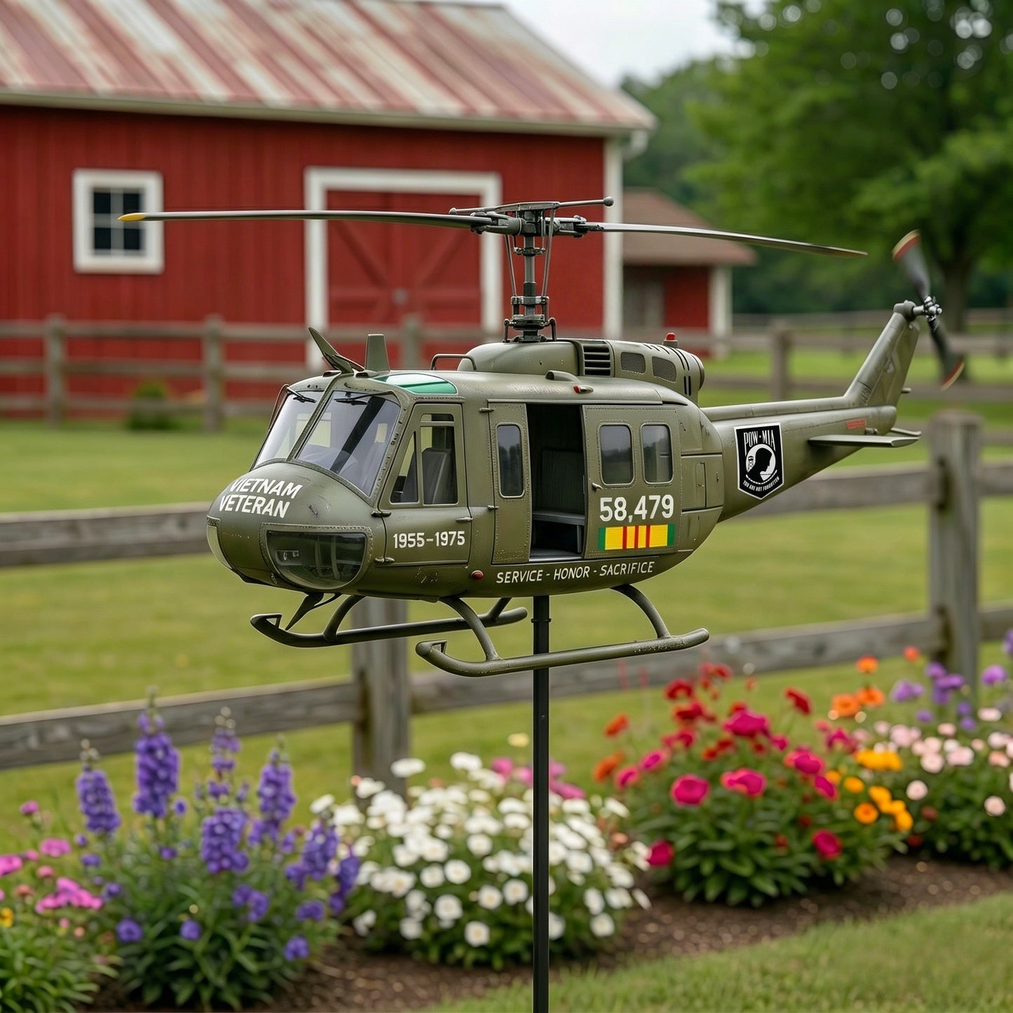 🇺🇸 Honoring Their Service – 🚁 UH-1 Huey Veteran Wind Spinner – Order Today for Memorial Garden 🎖️