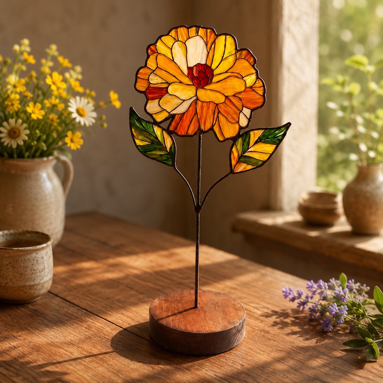 🚚Buy 2 Get Free Shipping - Handmade Stained Glass Flower Freestanding Window Decor