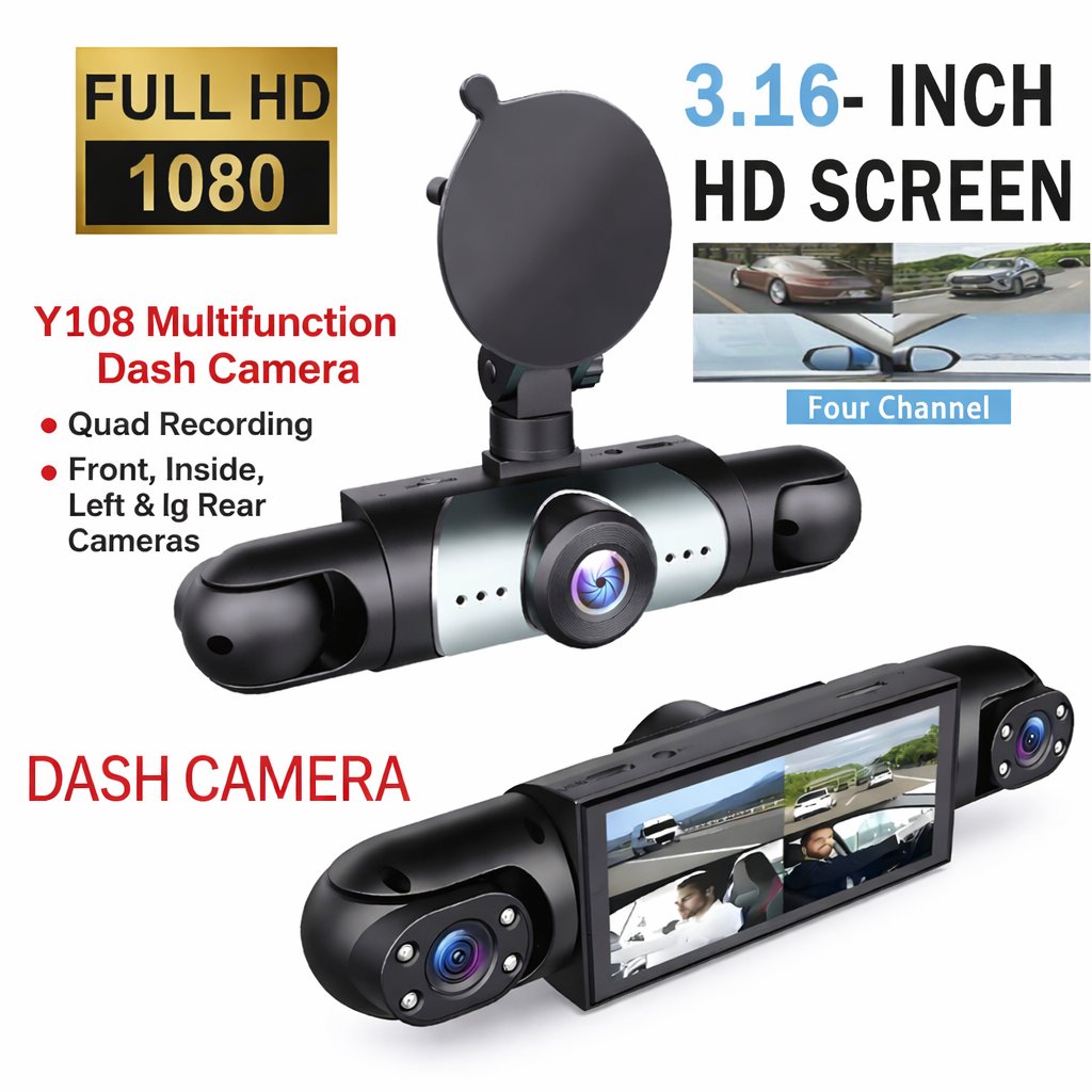 🚗 [Best Seller] 4-Way Dash Cam – 📹 360° Full Coverage, Front/Rear/Left/Right – Day & Night Recording