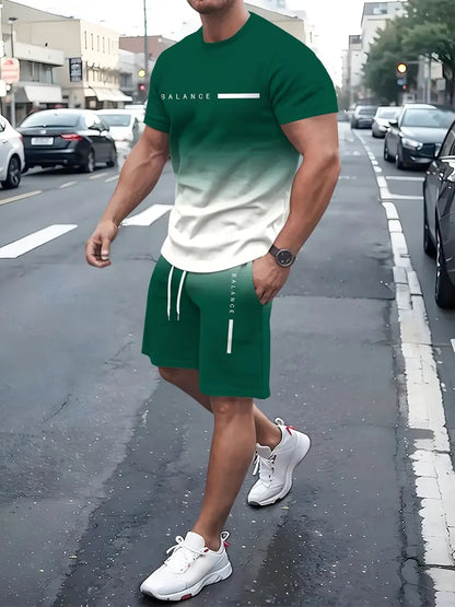 ? Father's Day Gift-⚡? Men's Gradient Tee & Shorts Set | Athletic Streetwear Outfit 2-Piece Set