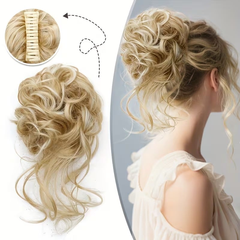 💛 Fluffy Hair Bun Extension – ⚡ Clip-On Instant Volume & Elegance – Soft, Natural & Secure for Daily Wear, Weddings & Parties